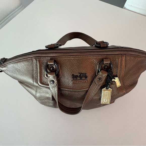 LIKE NEW Coach Madison Clair Metallic Bronze Pebbled Leather Satchel Bag 👜 - Picture 6 of 15
